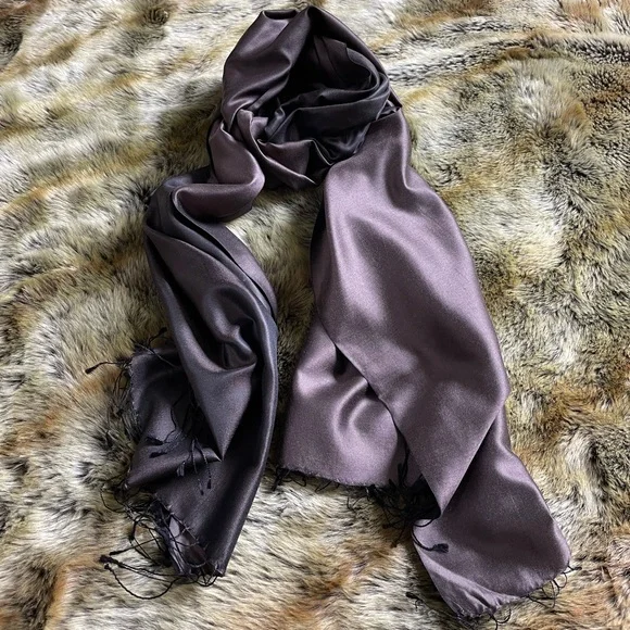 Men-Women New Brown Plain Reversible 100% Silk/Shawl/Scarf - Picture 3 of 7